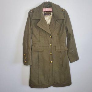Guess M Wool Coat Jacket Military Olive Green Brass